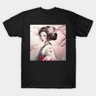 [AI Art] Pretty cherry blossom, main color white T-Shirt